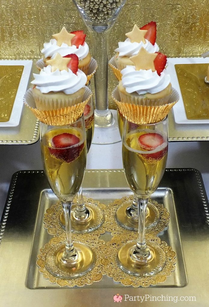 champagne cupcakes, easy to make champagne cupcakes, alcohol dessert, easy dessert ideas for new year's eve, new year's eve party ideas, bridal wedding party ideas cupcakes, cupcakes for weddings, celebration graduation cupcakes, strawberry champagne cake cupcakes