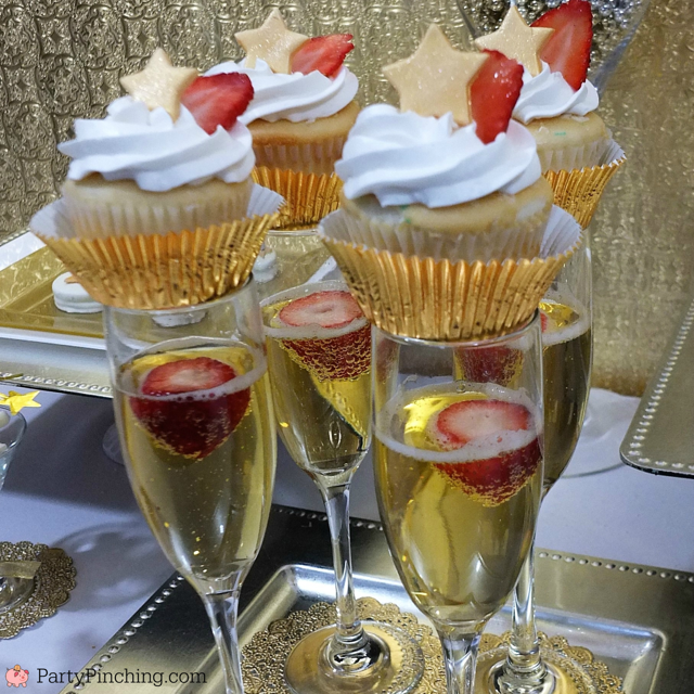 champagne cupcakes, easy to make champagne cupcakes, alcohol dessert, easy dessert ideas for new year's eve, new year's eve party ideas, bridal wedding party ideas cupcakes, cupcakes for weddings, celebration graduation cupcakes, strawberry champagne cake cupcakes