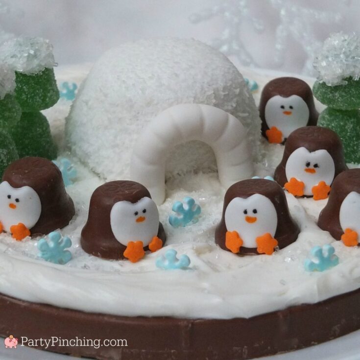 sweet penguin snow scene, chocolate penguins