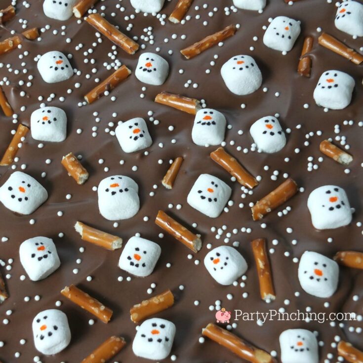 snowman bark marshmallows pretzels