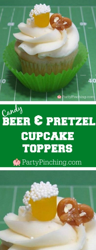 best super bowl food recipe ideas, super bowl cupcake, football cupcake, beer & pretzel cupcake, super bowl food