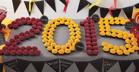 grad cupcake year number, Graduation Marquee Cake, Best Graduation Party Food Ideas, food grad guests will love, fun easy graduate party food buffets, grad food drink bars, best graduation cakes cupcakes desserts cookies, fun graduation open house food, inexpensive cheap grad party ideas for teens, partypinching.com