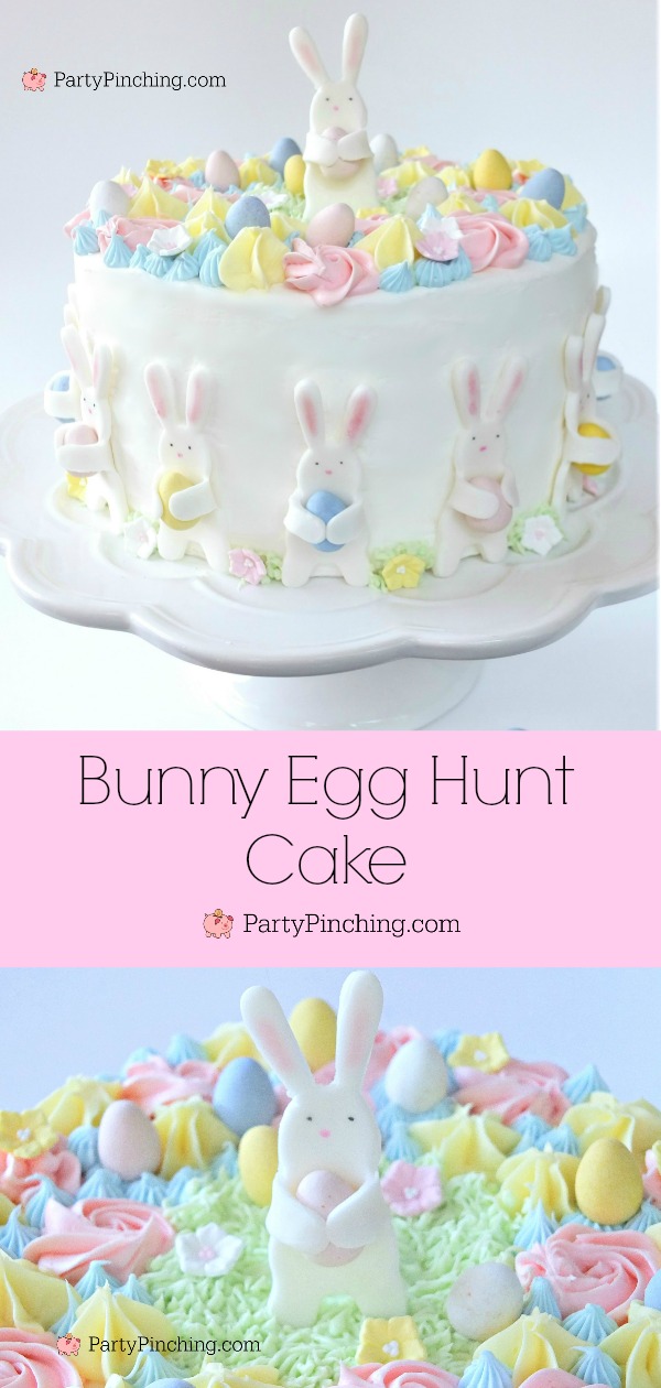 Bunny Egg Hunt Cake, cute beautiful pastel cake recipe for Easter