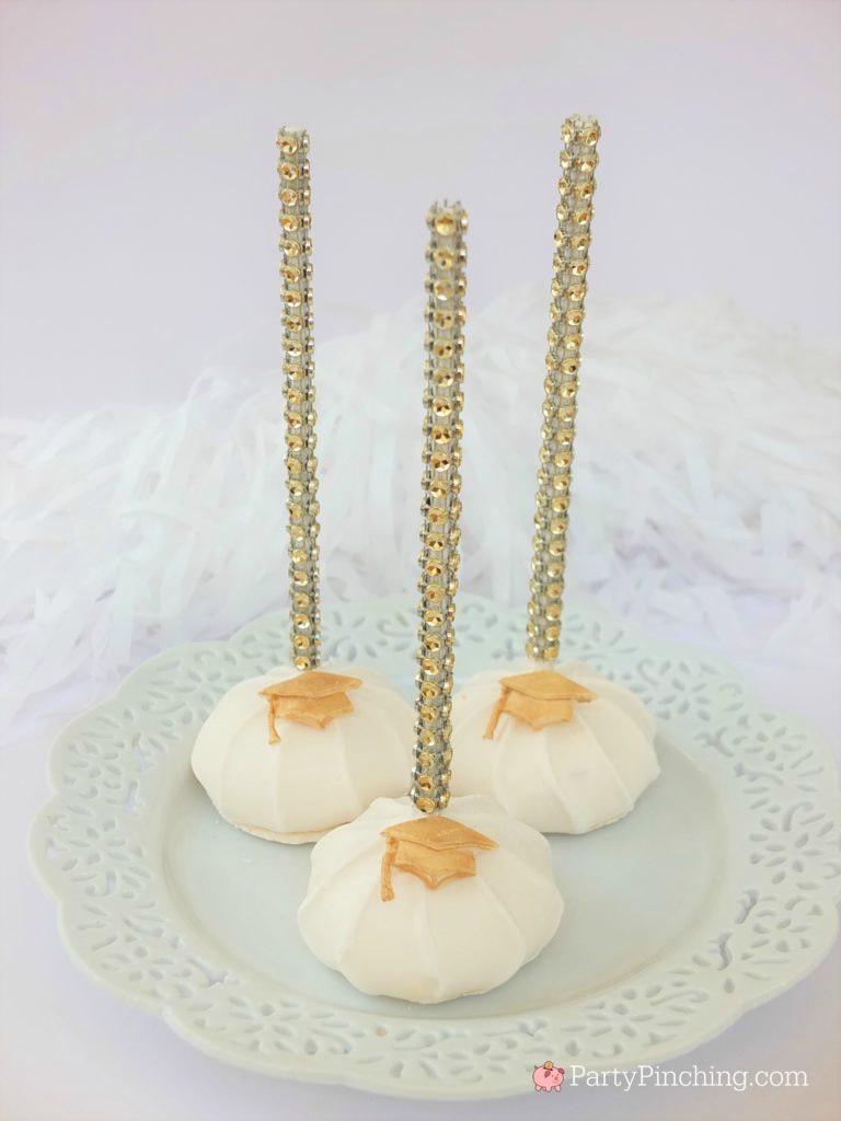 graduation meringue cookie pops, DIY Glitter Gold & White Glam Graduation Party, best graduation party ideas for girls daughter, sweet grad party ideas, best graduation open house ideas