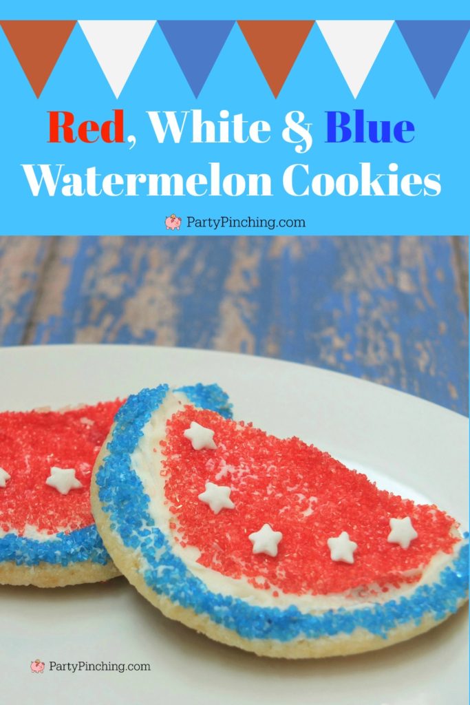 red white and blue watermelon cookies, easy cookies for the 4th of july, best 4th of july memorial day recipes dessert ideas, easy 4th of july memorial day picnic potluck recipe ideas, patriotic cookie recipes