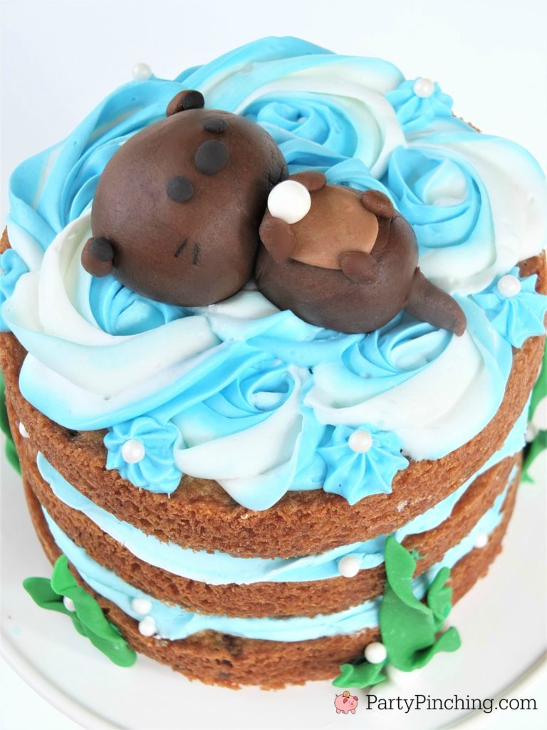 Sea Otter Cookie Cake, cute cookie cake, sea otter cake, adorable sea otter party ideas, animal cake, cute cake for kids, fondant otter