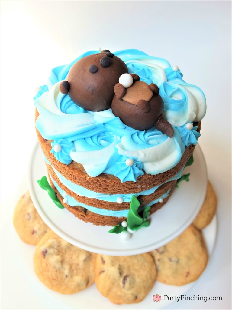 Sea Otter Cookie Cake, cute cookie cake, sea otter cake, adorable sea otter party ideas, animal cake, cute cake for kids, fondant otter