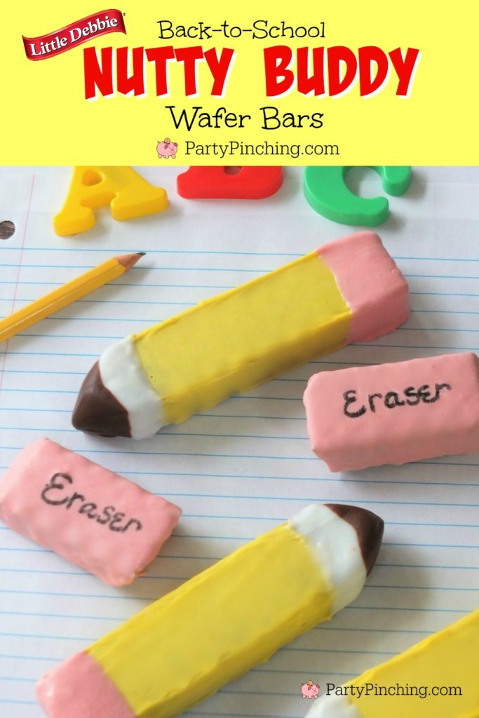 Pencil cookies, eraser nutty buddy wafer bars, back to school wafer cookies, best back to school food lunch snack ideas, teacher appreciate gift ideas, best fun food for school after school snack recipe ideas for kids, Little Debbie Nutty Buddy Wafer Bars, partypinching.com, Party Pinching