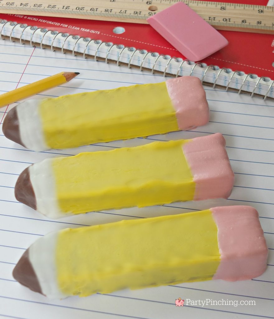 pencil eraser back to school nutty buddy wafer bars, pencil cookies, eraser cookies, Little Debbie Nutty Buddy wafer bars, best back to school lunch snack food recipe ideas for kids, partypinching.com, Party Pinching