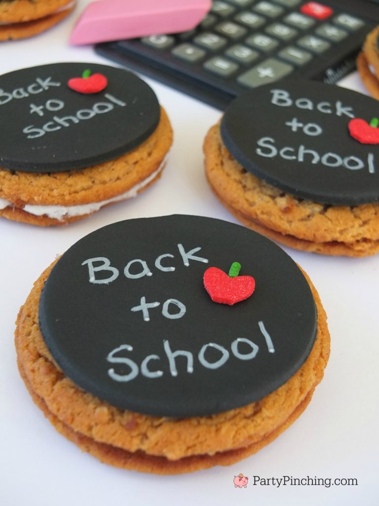 Back to School Little Debbie Oatmeal Creme Pies, chalkboard cookies, notepaper cookies, fun school lunch recipe ideas easy to make snack food ideas for kids