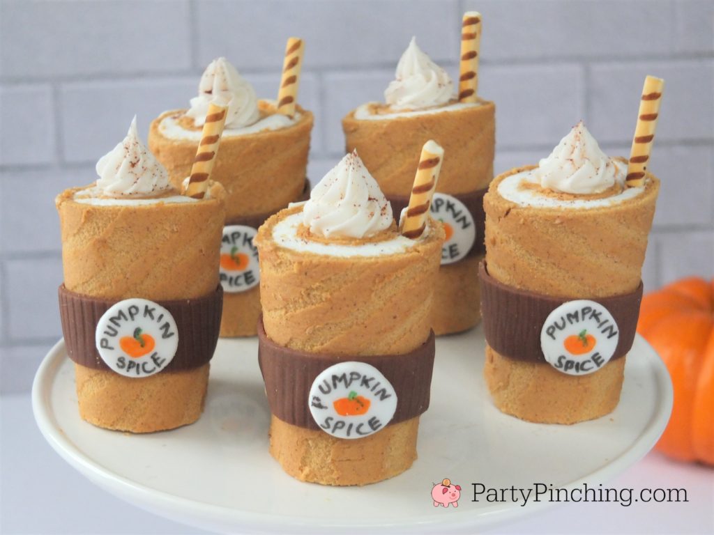 Party Pinching's Pumpkin Spice Latte Rolls, Little Debbie Swiss Rolls, Adorable Cute Pumpkin Spice Latte Cake, Thanksgiving Fall Dessert Recipe, Best Pumkin Spice Recipe