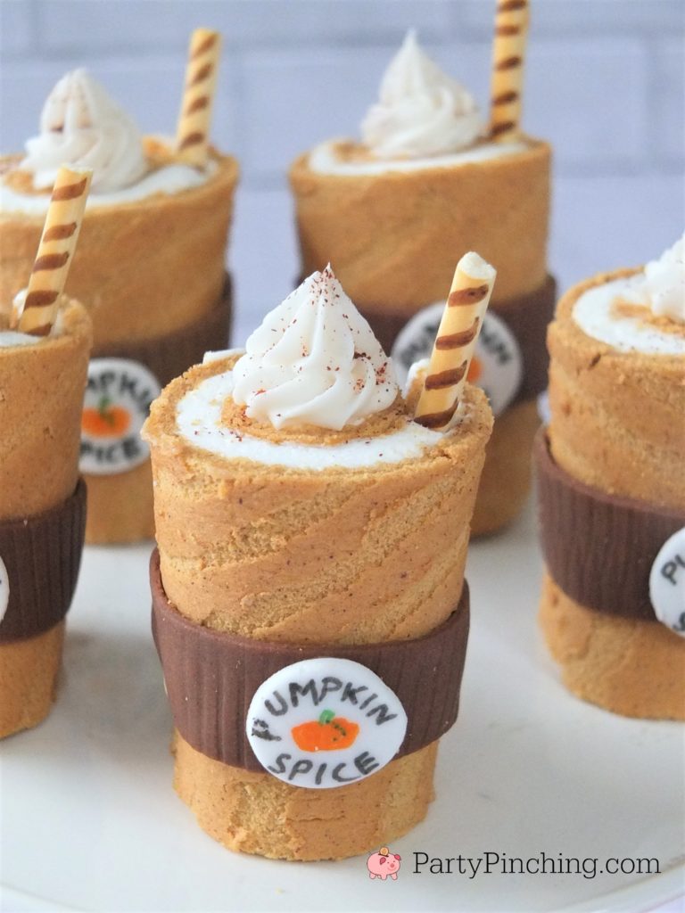 Party Pinching's Pumpkin Spice Latte Rolls, Little Debbie Swiss Rolls, Adorable Cute Pumpkin Spice Latte Cake, Thanksgiving Fall Dessert Recipe, Best Pumkin Spice Recipe