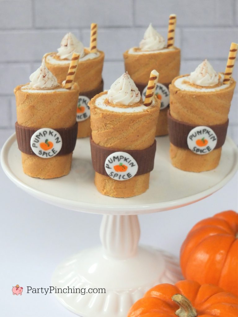 Party Pinching's Pumpkin Spice Latte Rolls, Little Debbie Swiss Rolls, Adorable Cute Pumpkin Spice Latte Cake, Thanksgiving Fall Dessert Recipe, Best Pumkin Spice Recipe