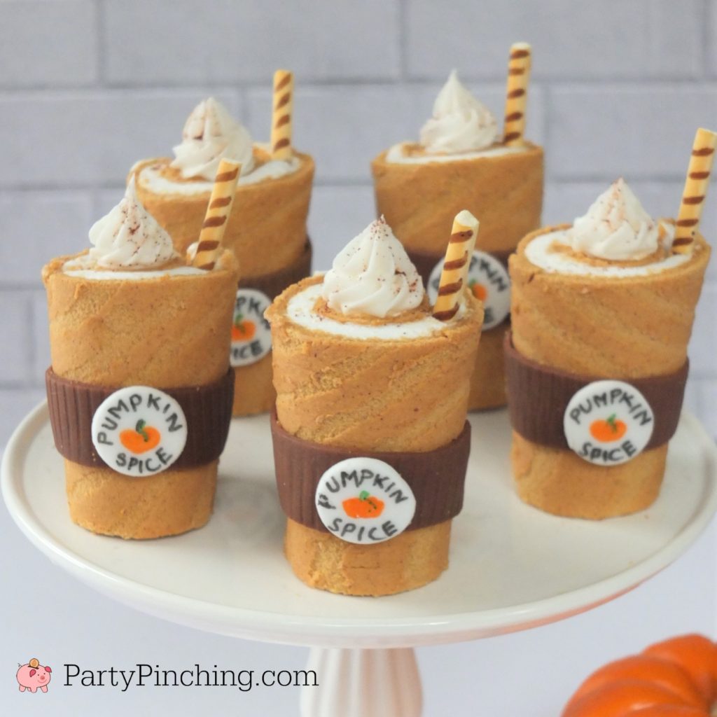 Party Pinching's Pumpkin Spice Latte Rolls, Little Debbie Swiss Rolls, Adorable Cute Pumpkin Spice Latte Cake, Thanksgiving Fall Dessert Recipe, Best Pumpkin Spice Recipe