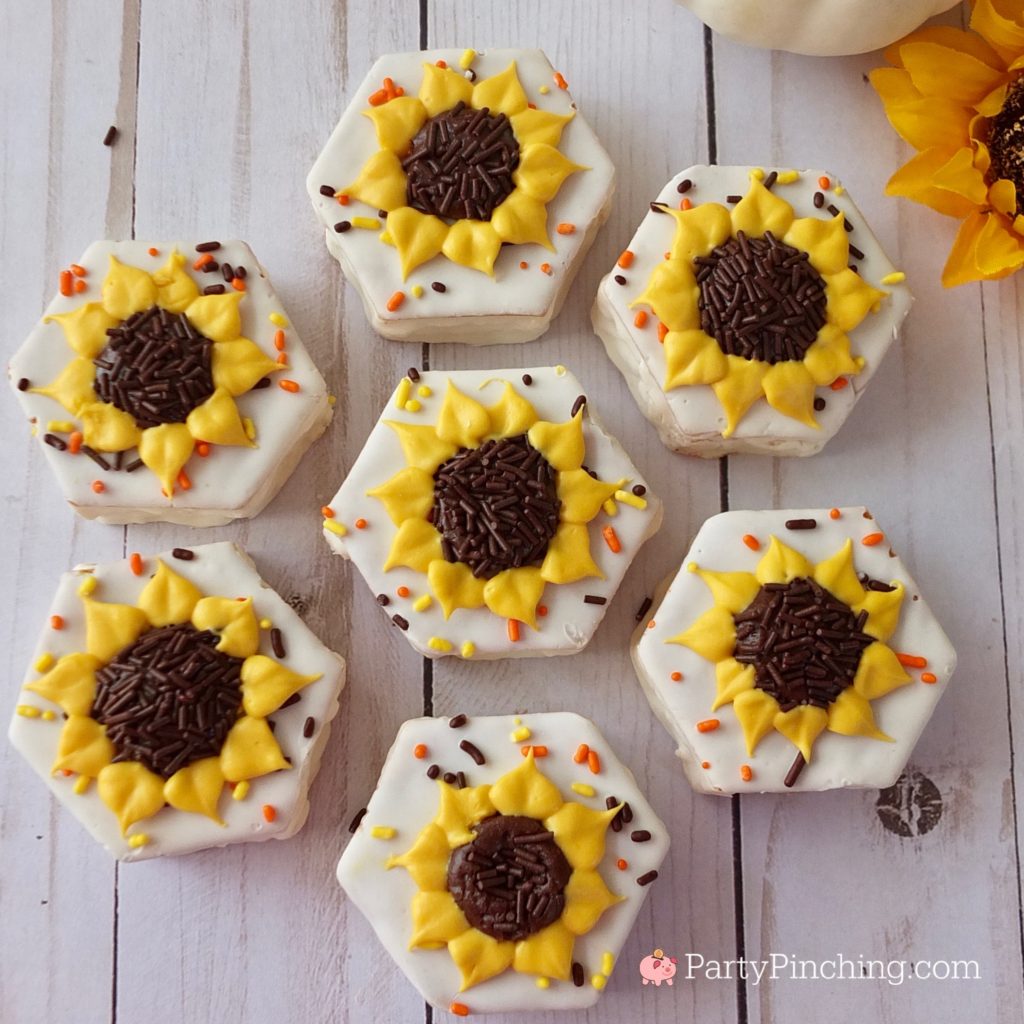 Sunflower Fall Party Cakes, No Bake Little Debbie Snack Cakes, Easy Harvest Party Ideas, Autumn Sunflower Treat, Pretty Sunflower Cakes