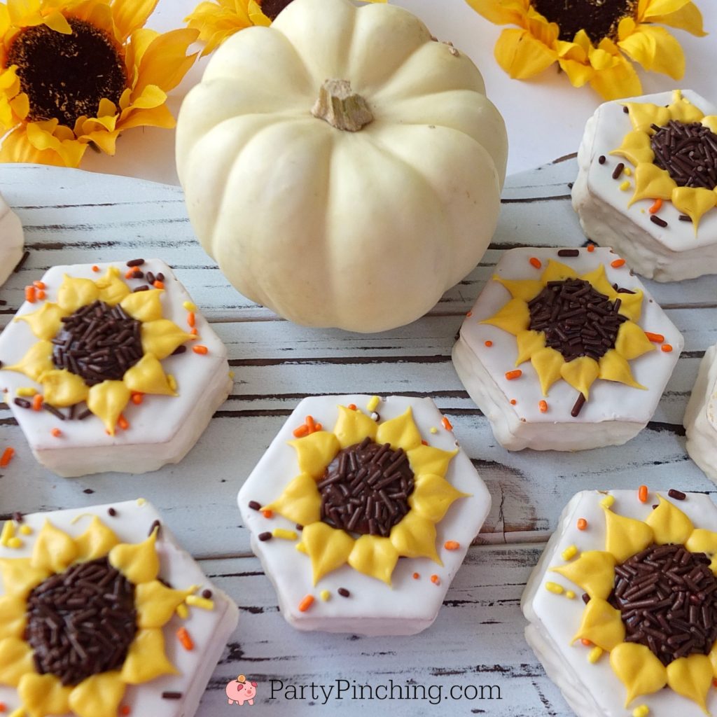 Sunflower Fall Party Cakes, No Bake Little Debbie Snack Cakes, Easy Harvest Party Ideas, Autumn Sunflower Treat, Pretty Sunflower Cakes