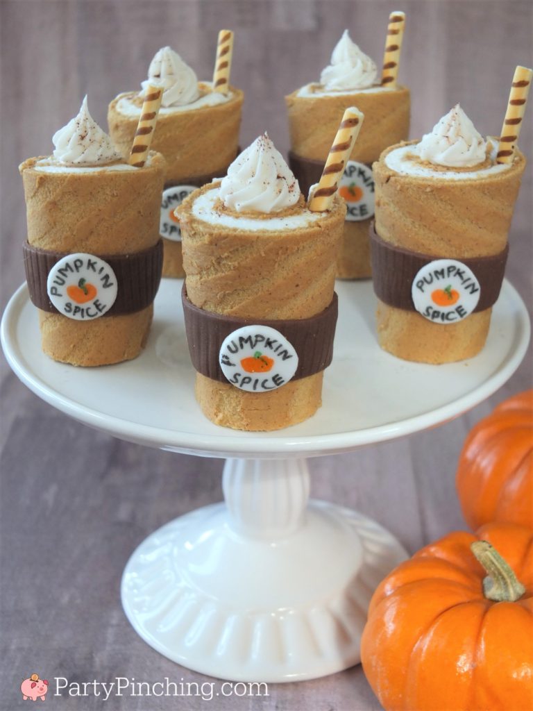 Party Pinching's Pumpkin Spice Latte Rolls, Little Debbie Swiss Rolls, Adorable Cute Pumpkin Spice Latte Cake, Thanksgiving Fall Dessert Recipe, Best Pumkin Spice Recipe