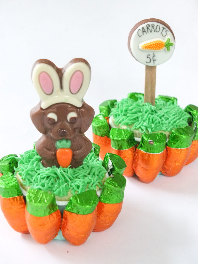 carrot patch cupcakes, cute Easter cupcakes, best Easter cupcake recipe, carrot bunny cupcakes, R.M. Palmer Easter candy 