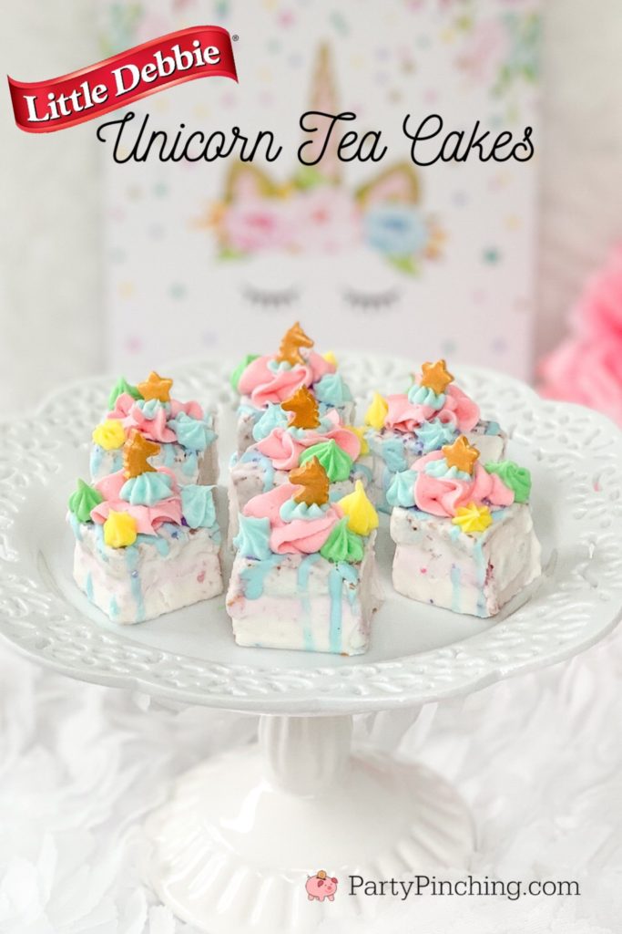 Unicorn Tea Cakes, Best Unicorn Cake Recipe, Unicorn Cupcake Ideas for Kids, Easy Petit Fours Recipe, Best Unicorn Party Ideas for Kids, Best Tea Party Ideas, Little Debbie Unicorn Cakes,