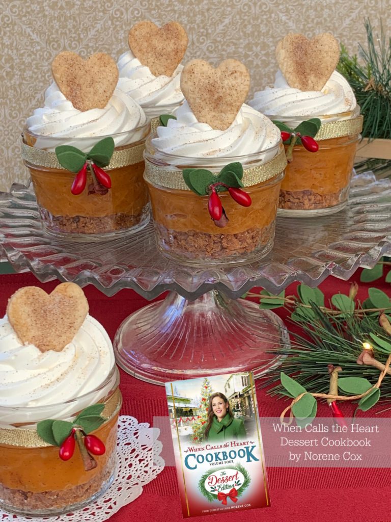 Christmas Feast Pumpkin Pie Jars, When Calls the Heart, Hallmark Channel, WCTH, Hearties, #Hearties, When Calls the Heart Food and Party Ideas, Canadian Recipe Ideas, Best Canadian Desserts, Little House on The Prairie, Party Pinching, Norene Cox Author, Hope Valley, 
