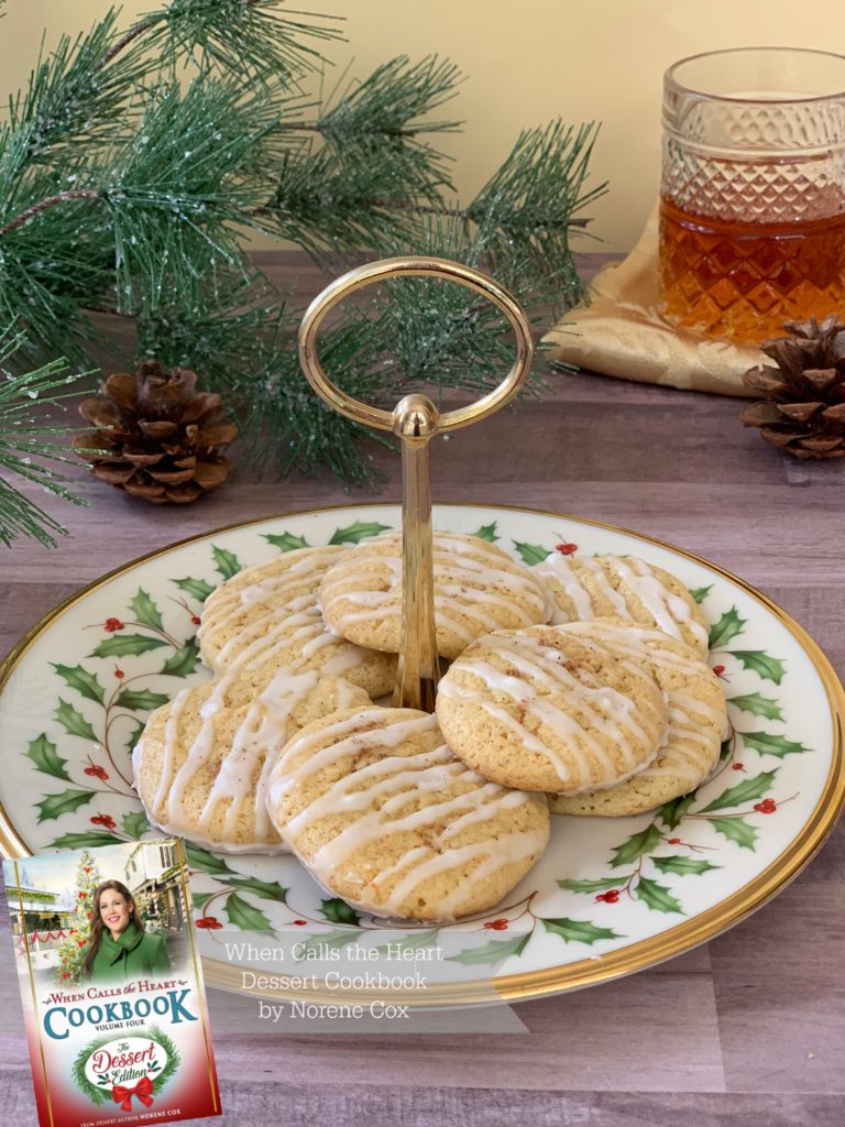 Bill's Eggnog with a kick Cookies, easy eggnog cookies, southern comfort eggnog cookies, When Calls the Heart, Hallmark Channel, WCTH, Hearties, #Hearties, When Calls the Heart Food and Party Ideas, Canadian Recipe Ideas, Best Canadian Desserts, Little House on The Prairie, Party Pinching, Norene Cox Author, Hope Valley, 
