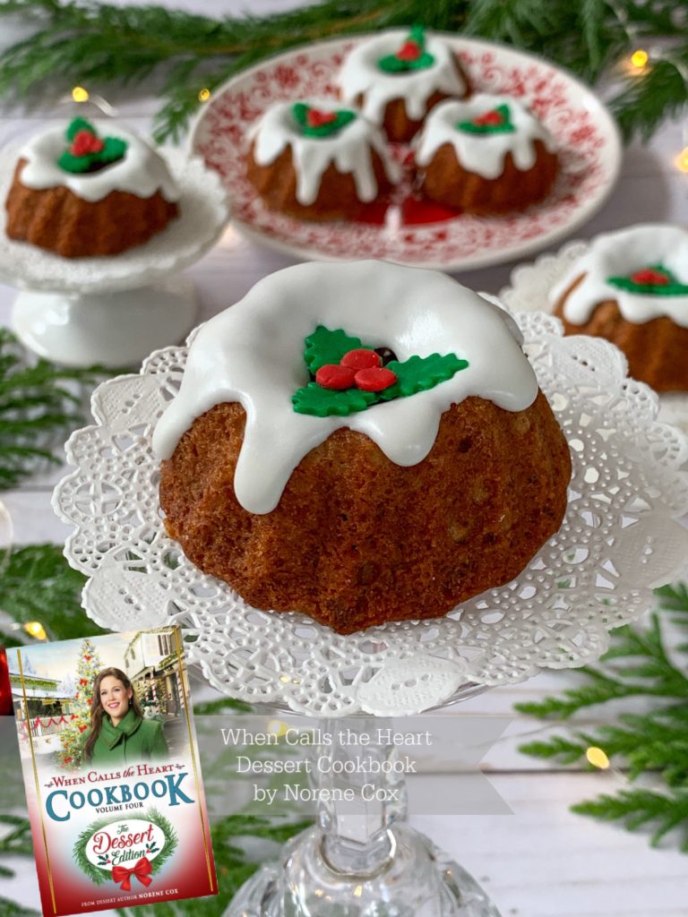 Bill's Mini Figgy Pudding Cakes, When Calls the Heart, Hallmark Channel, WCTH, Hearties, #Hearties, When Calls the Heart Food and Party Ideas, Canadian Recipe Ideas, Best Canadian Desserts, Little House on The Prairie, Party Pinching, Norene Cox Author, Hope Valley, 
