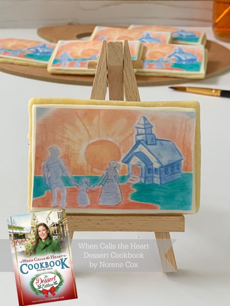 Laura's Sunrise over Hope Valley Cookies, When Calls the Heart, Hallmark Channel, WCTH, Hearties, #Hearties, When Calls the Heart Food and Party Ideas, Canadian Recipe Ideas, Best Canadian Desserts, Little House on The Prairie, Party Pinching, Norene Cox Author, Hope Valley, art cookies
