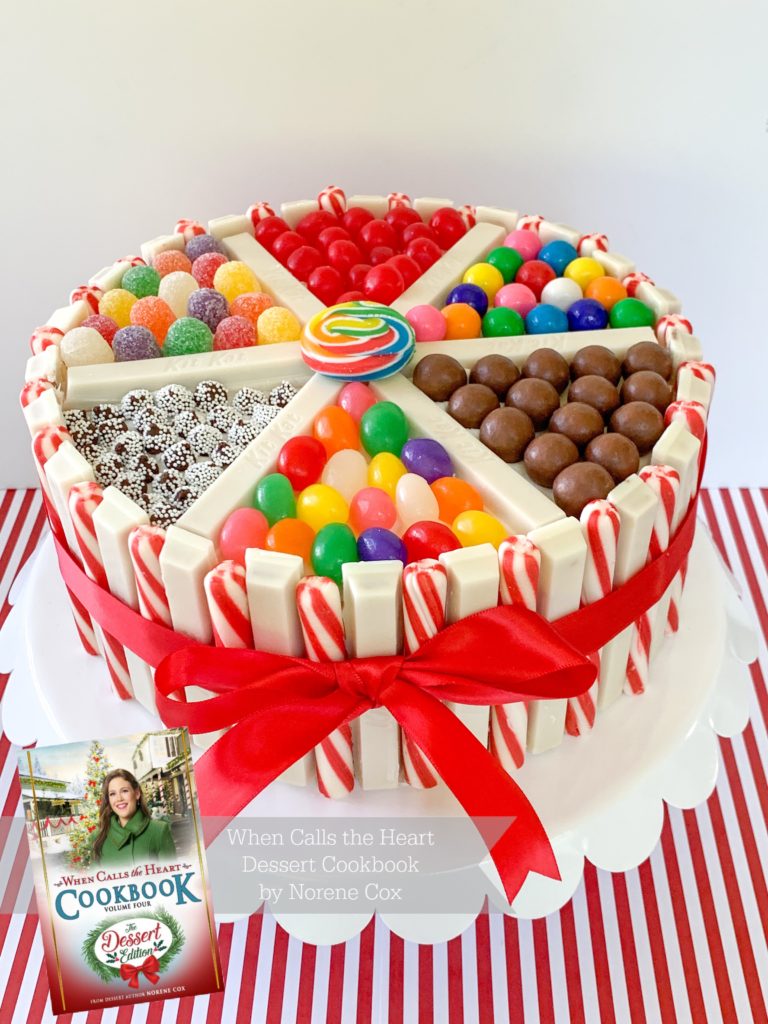 Yost Mercantile's Penny Candy Cake, When Calls the Heart, Hallmark Channel, WCTH, Hearties, #Hearties, When Calls the Heart Food and Party Ideas, Canadian Recipe Ideas, Best Canadian Desserts, Little House on The Prairie, Party Pinching, Norene Cox Author, Hope Valley, 
