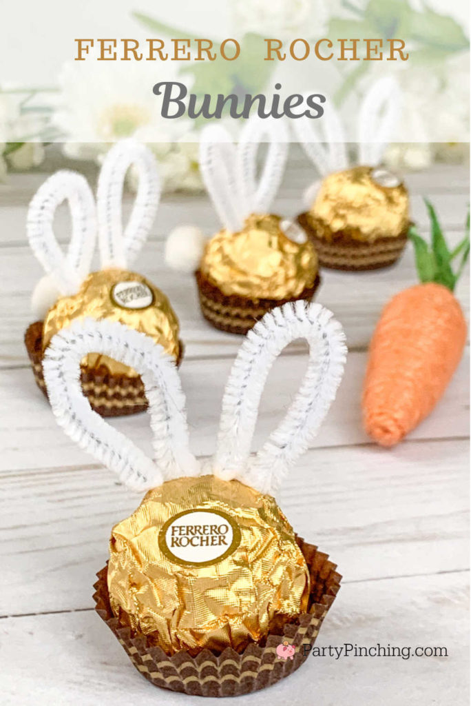 Ferrero Rocher bunnies, Ferrero Rocher Easter candy, cute Easter craft food ideas for kids, easy Easter craft food ideas, creative Easter basket ideas, Easter table decor, dollar tree general store craft DIY ideas