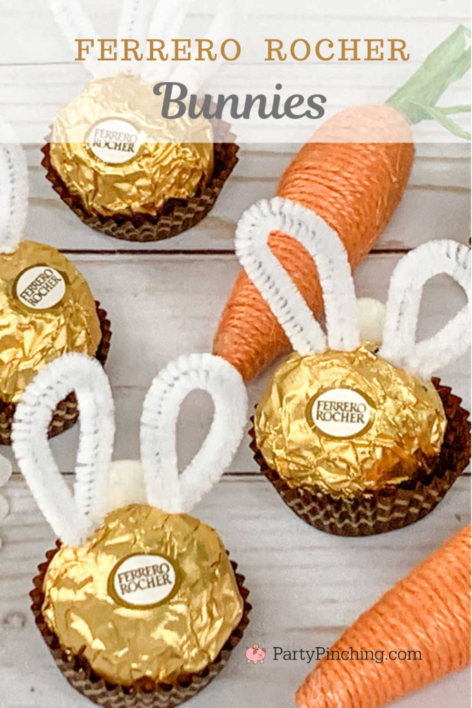 Ferrero Rocher bunnies, Ferrero Rocher Easter candy, cute Easter craft food ideas for kids, easy Easter craft food ideas, creative Easter basket ideas, Easter table decor, dollar tree general store craft DIY ideas