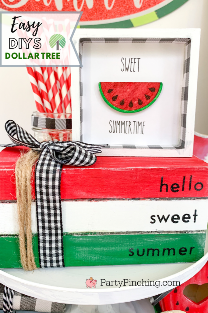 Dollar Tree DIY Watermelon Farmhouse Wooden Stacked Books Decor, Rae Dunn Farmhouse decor