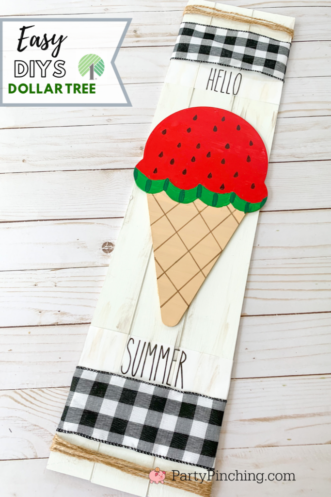 Dollar Tree Watermelon crafts, DIY watermelon decor craft ideas, best watermelon ideas, best Dollar Tree craft diy ideas, easy dollar Tree ideas, Watermelon sign craft, dollar tree, dollar general, best dollar store ideas crafts decor, farmhouse dollar tree sign craft decor easy cheap, Farmhouse Watermelon ice cream cone sign