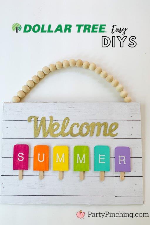 Dollar Tree DIY Popsicle Sign, Summer Dollar Tree Crafts, best Dollar Tree craft ideas, easy dollar tree dollar general crafts, welcome summer popsicle sign, best dollar store ideas