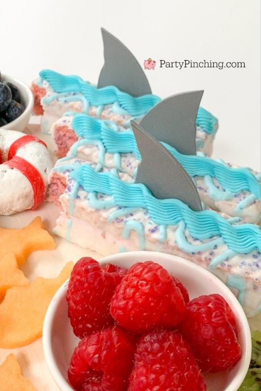 Shark-cuterie Board, best charcuterie board ideas for kids, best charcuterie board, cute charcuterie boards, best fruit trays, summer charcuterie, best summer charcuterie, shark week, shark fruit board, shark food, best shark party ideas, Little Debbie summer, Party Pinching