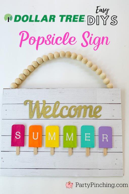 Dollar Tree DIY Popsicle Sign, Summer Dollar Tree Crafts, best Dollar Tree craft ideas, easy dollar tree dollar general crafts, welcome summer popsicle sign, best dollar store ideas