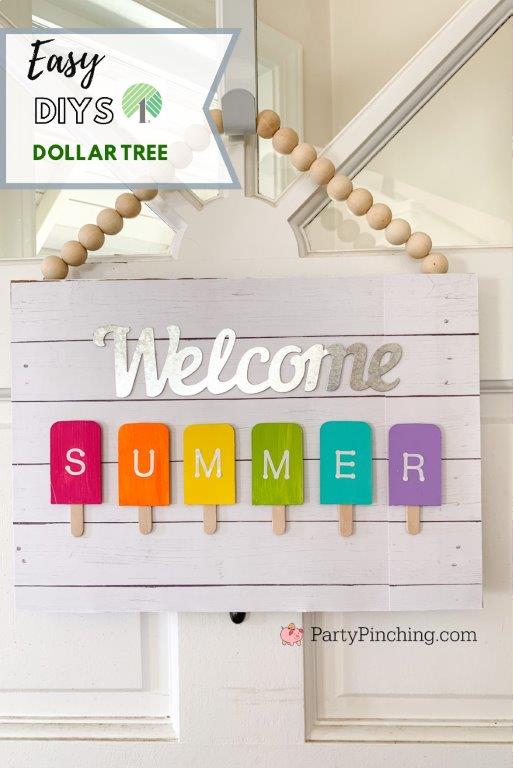 Dollar Tree DIY Popsicle Sign, Summer Dollar Tree Crafts, best Dollar Tree craft ideas, easy dollar tree dollar general crafts, welcome summer popsicle sign, best dollar store ideas