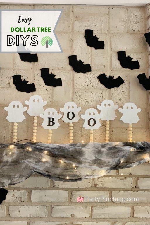 Dollar Tree Halloween DIY decorations, Dollar Tree Halloween craft decor, Best Dollar Tree crafts, best Dollar Tree decor ideas, Dollar store finds, best Dollar store ideas, Best Halloween ideas on a budget, High end Dollar Tree, Farmhouse Halloween Decor, best neutral Farmhouse Halloween ideas , farmhouse ghosts with beads
