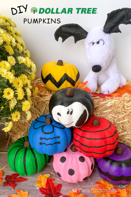 DIY Peanuts gang painted pumpkins, snoopy pumpkin, charlie brown pumpkin, linus pumpkin, sally pumpkin, schroeder pumpkin, pepperment patty pumpkin, lucy pumpkin, diy dollar tree craft pumpkin, best dollar tree pumpkin craft ideas, best dollar tree halloween ideas, best dollar tree crafts, dollar tree haul