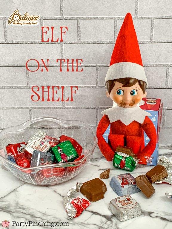 Best Elf on the Shelf Ideas, Easy Elf on the Shelf ideas, Elf on the shelf Chocolate Candy, Elf on the Shelf Stealing Eating Chocolate Candy, Elf on the shelf smores, Christmas Elf on the shelf ideas, 