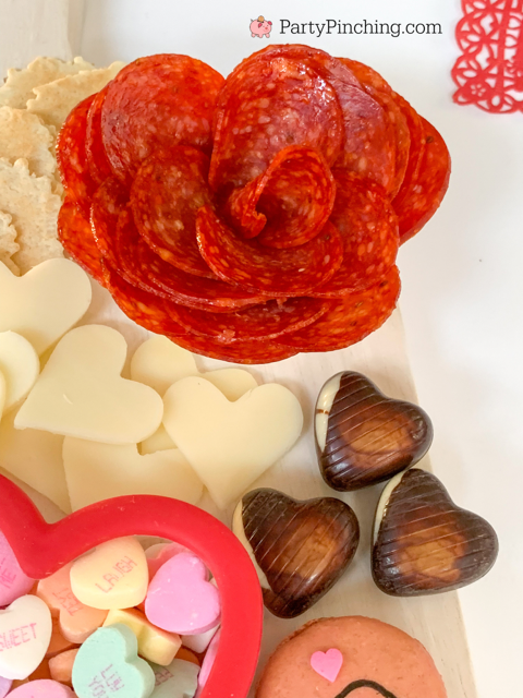 Valentine Charcuterie, best charcuterie ideas, Valentine treat ideas, cute charcuterie boards, heart charcuterie, heart treats, best kids valentine's day ideas, best valentine recipes, easy valentine recipes, easy charcuterie ideas, pepperoni rose