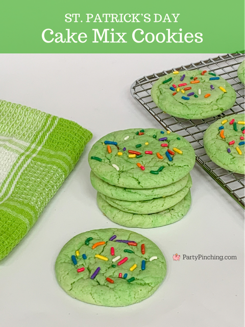easy cake mix cookies, best cake mix cookie recipe, st. patrick's day rainbow cookies, st. patrick's day cake mix cookies, green cookies rainbow sprinkles, easy st. patrick's day cookies, easy cake mix cookies