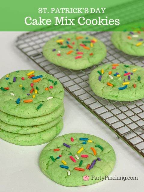best cake mix cookie recipe, st. patrick's day rainbow cookies, st. patrick's day cake mix cookies, green cookies rainbow sprinkles, easy st. patrick's day cookies, easy cake mix cookies