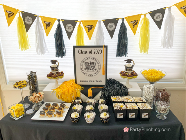 best graduation party open house ideas, best graduation food recipes ideas, best graduation gift ideas, school color graduation, mascot graduation, SCAD, Savannah College of Art & Design, gold and black grad, grad party ideas, best easy cheap grad party ideas, inexpensive grad party ideas, graduation cake, graduation food, grad cupcakes, graduation candy buffet,  best grad ideas, party pinching