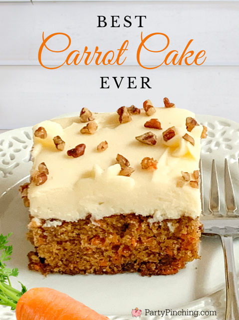 Best Carrot Cake Recipe, best carrot cake ever, easy carrot cake, moist carrot cake with raisins, carrot cake pecans, best cream cheese frosting recipe, sheet pan carrot cake, 9x13 carrot cake, easter carrot cake, carrot cake for a crowd, brunch carrot cake