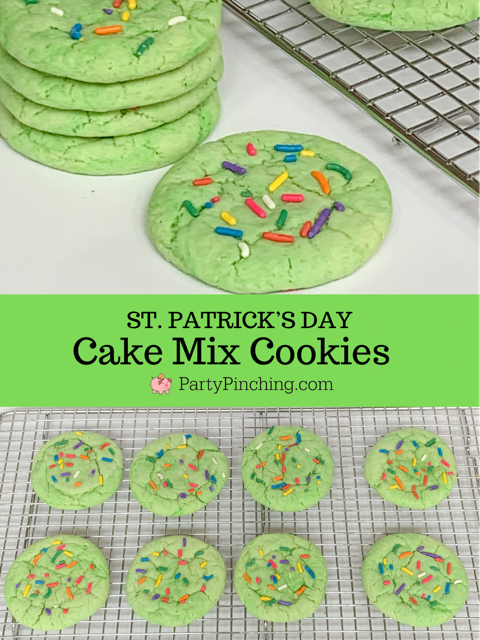 easy cake mix cookies, best cake mix cookie recipe, st. patrick's day rainbow cookies, st. patrick's day cake mix cookies, green cookies rainbow sprinkles, easy st. patrick's day cookies, easy cake mix cookies