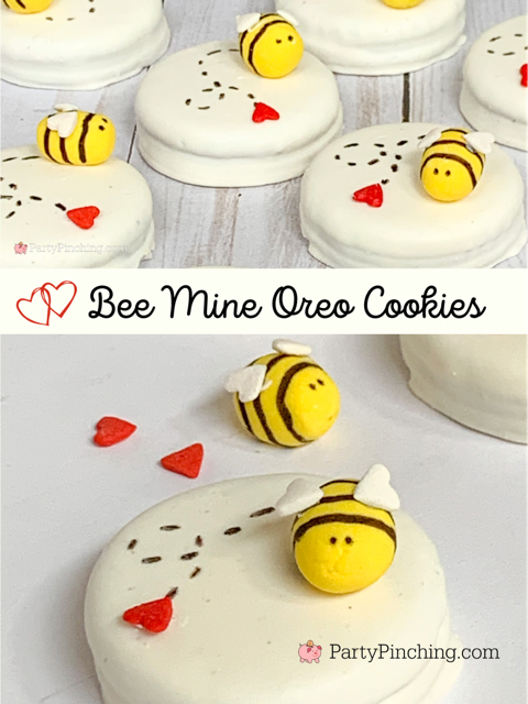 Bee Mine Oreo Cookie, Valentine's day cookies, Valentine Oreos, cute oreos, bee cookies, best oreo recipes, best valentine's day dessert recipes, best Valentine's Day cookies, best bee themed party ideas, cute Valentines for kids