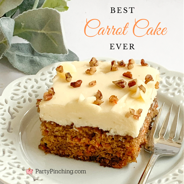 Best Carrot Cake Recipe, best carrot cake ever, easy carrot cake, moist carrot cake with raisins, carrot cake pecans, best cream cheese frosting recipe, sheet pan carrot cake, 9x13 carrot cake, easter carrot cake, carrot cake for a crowd, brunch carrot cake