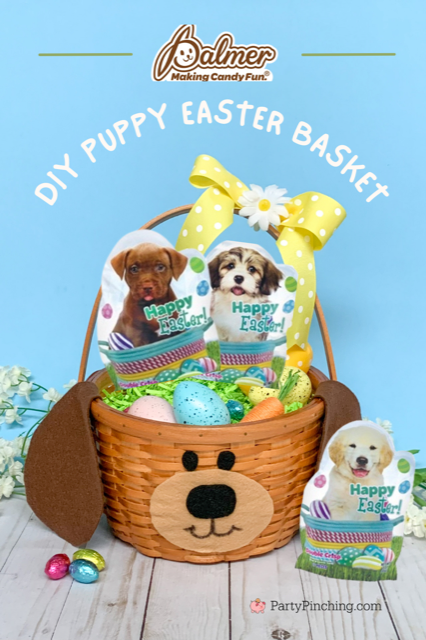 DIY Puppy Easter Basket for kids, Puppy themed Easter Basket, puppy chow recipe, best Easter puppy chow recipe, best Easter basket ideas, cute Easter basket ideas