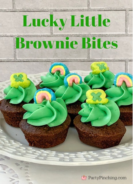 mini brownie bites, st. patrick's day brownies, st. patrick's day dessert, easy green food, easy st. patrick's day ideas, lucky charms, lucky brownies, lucky charms brownies, brownies for st. patrick's day, best st. patrick's day recipe ideas, best st. patrick's day ideas