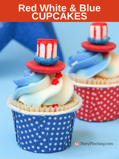 Red white and blue cupcakes, best patriotic cupcakes, easy best 4th of july cupcakes, easy 4th of july dessert recipes, cute 4th of july food, memorial day 4th of july picnic food recipes, best 4th of july patriotic cupcakes